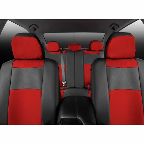Synth Leather Full Set Car Seat Covers with Steering Wheel Cover, Red - Bild 4 von 6