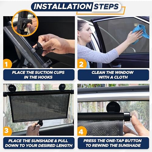 Car Side Window Sun Shade (2 Pack) | Retractable Car Roller Sunshade Medium - Picture 6 of 7