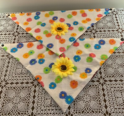 Cottage Phebes Two Designer Dog Snap On Bandanas Twin Set Sunflowers Brand New 