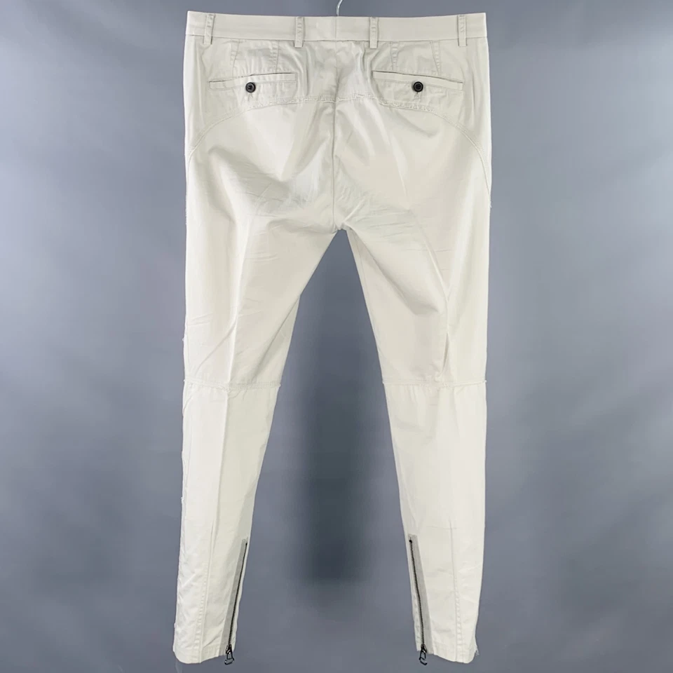 LANVIN Size 32 Ivory Cotton Ankle Zip Flat Front Dress Pants - Image 3 of 4