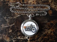 WORLD WAR DISPATCH MOTORCYLE MOTORCYCLE CHROME POCKET WATCH WITH CHAIN