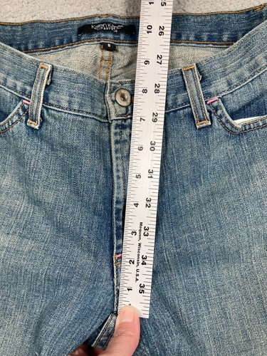 Blue Karen Kane Lifestyle jeans, 6 stretch, light wash, with front pockets, button closure, and belt loops.