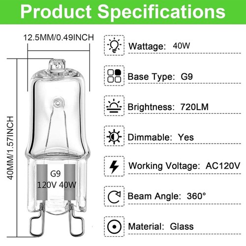 8 Pack G9 Bulbs 60W Warm White T4 Type 2 Pin Base Light Bulb 120V Fast Ship - Picture 2 of 10