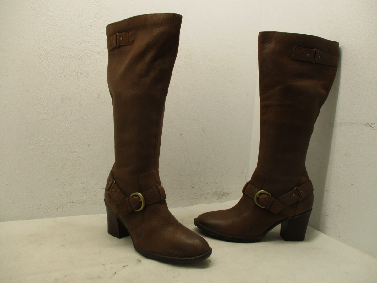 Born Brown Leather Zip Knee High Boots Womens Size 9.5 M/W