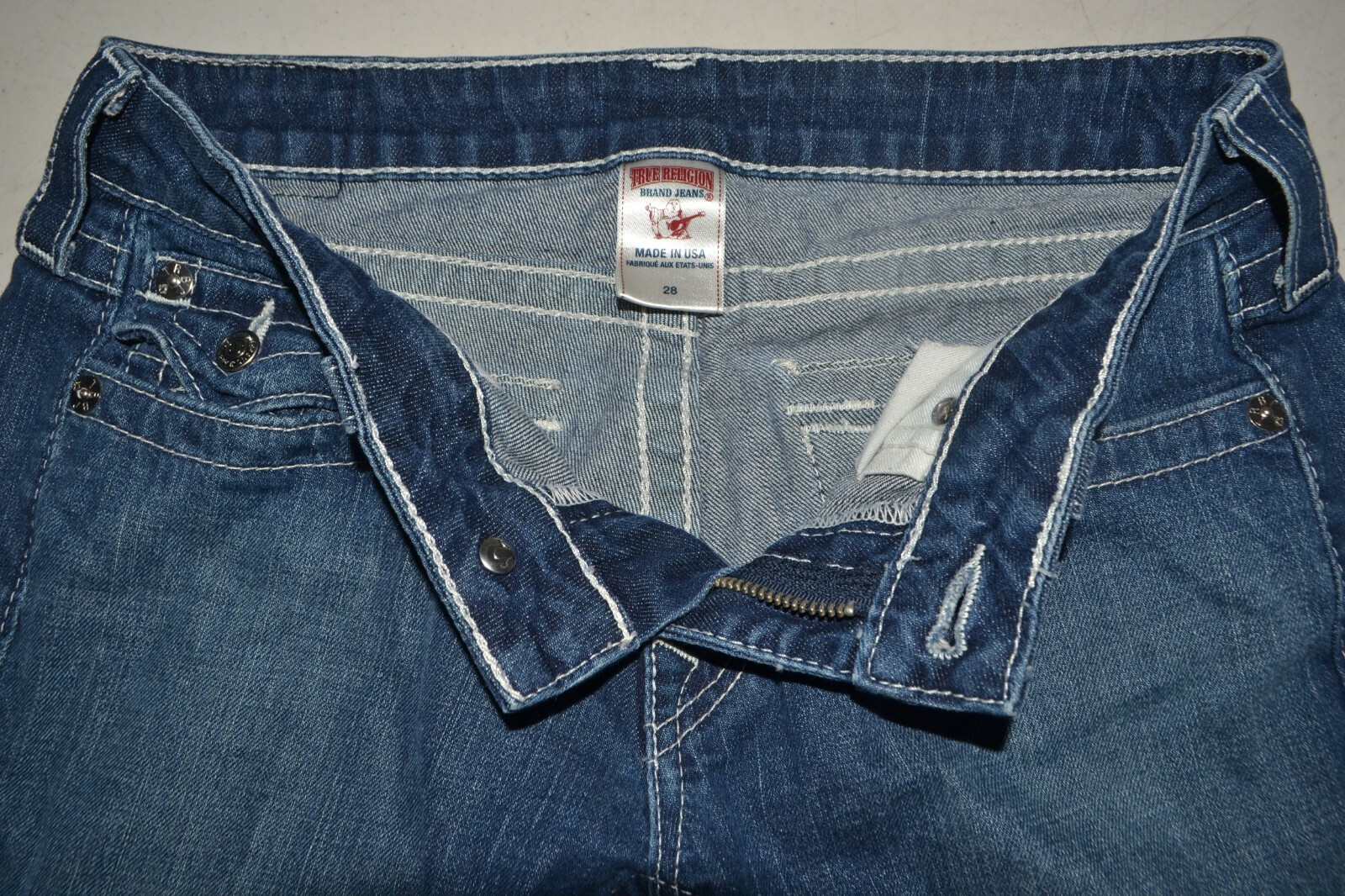 True Religion Women's Skinny Pocket Flaps Blue Denim Jeans Sz 28x32 thumbnail 8