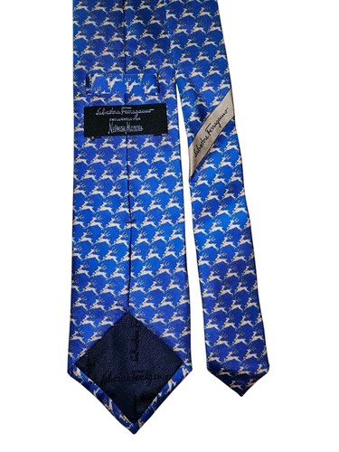 SALVATORE FERRAGAMO blue Prancing REINDEER CHRISTMAS silk MENS tie Authentic - Picture 3 of 5