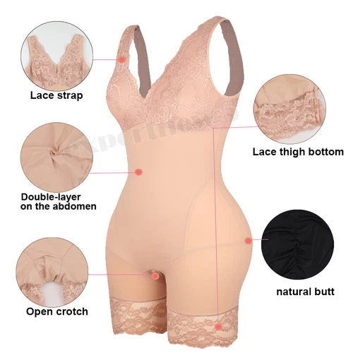 Mujeres Sexy Encaje Cuello Body Modelador de Cintura Entrenador Barriga Control Body Prendas con Forma - Imagen 4 de 24