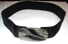Stylish Woman's Belt w/Buckle Elastic Stretch Color Black Snake Scale design