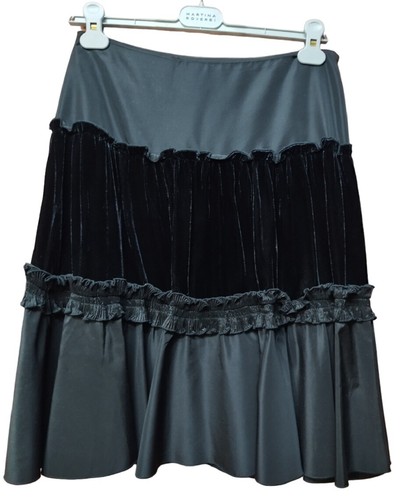 Gonna Autunno Inverno Raso Velluto Nero Verde Elegante Made Italy Formal Skirt - Imagen 3 de 47
