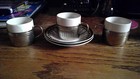 Set of 3 Mini Espresso "ceramic with metal" Mugs (2") with 2 Saucers (4.25")