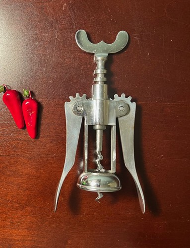 Vintage Metal Corkscrew Wine Bottle Opener Italy Made Double Lever Wings Utensil - Picture 2 of 6