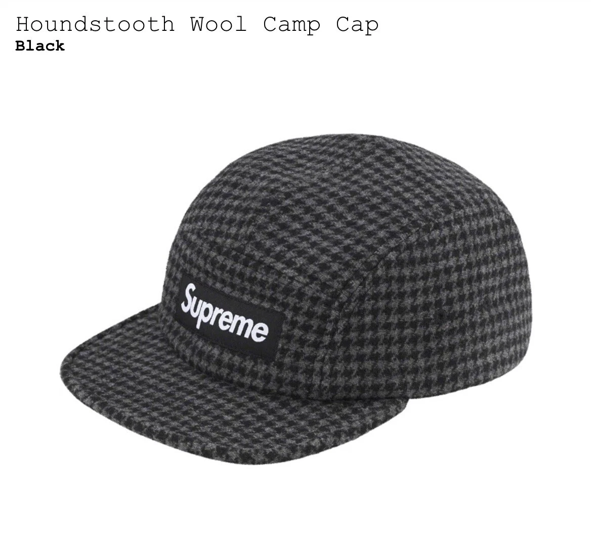 Casquette de camp en laine Supreme Houndstooth Bellandi flambant neuve   noire   FW23