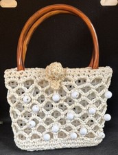 Vintage Child Small White Faux Pearl Beaded Hand Coin Bag Purse