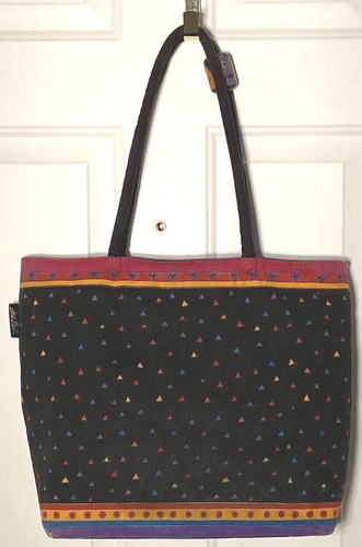 Laurel Burch Sun N Sand Sequin Cat Canvas Tote Shoulder Bag Wood Bead India - Picture 3 of 9
