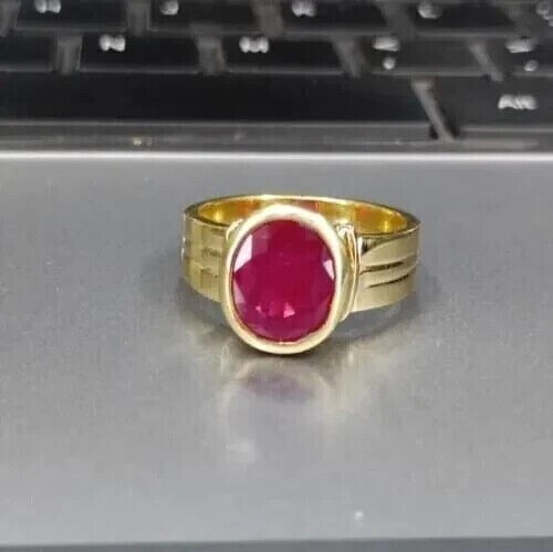 2CT Oval Natural AAA Ruby Solitaire Ring For Men 14k Yellow Gold GDGL Certified - Picture 5 of 12