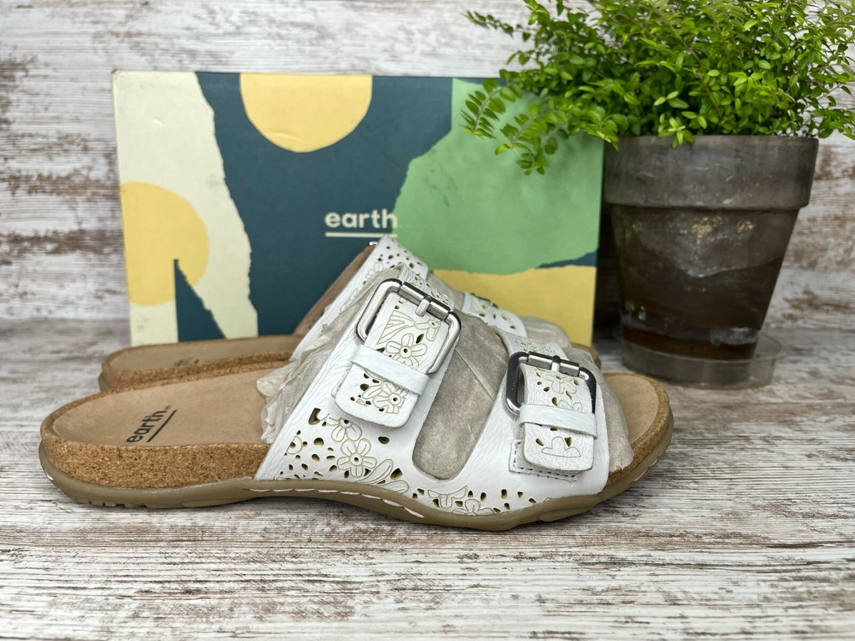 Earth perforated leather slide cheap sandals