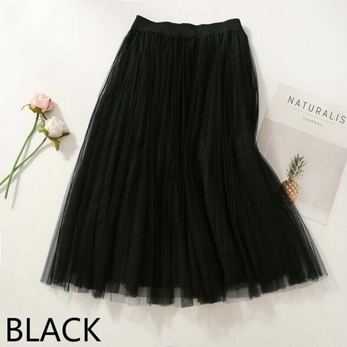 Lady Mesh Skirts Tulle TUTU Layered A-line Pleated Prom Princess Midi Sheer Cute - Picture 9 of 19