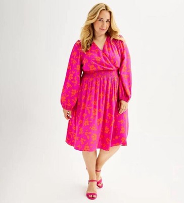 Draper James RSVP Dress Women XXL Pink Cinched Waist Fit Flare Tropical NEW $78