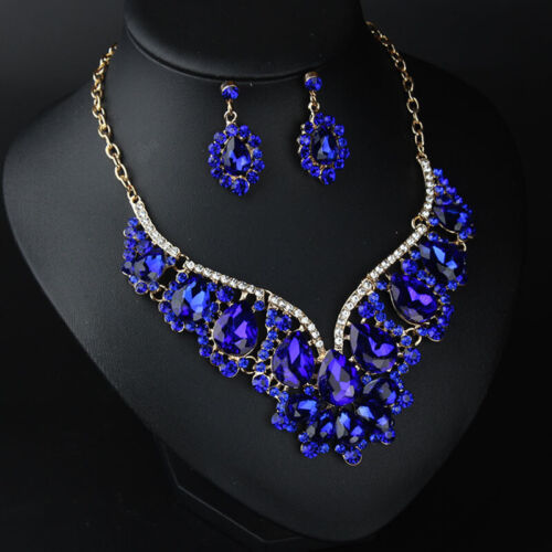 2pcs Crystal Zircon Wedding Party Necklace Earrings for Women Bridal Jewelry Set - Picture 77 of 476