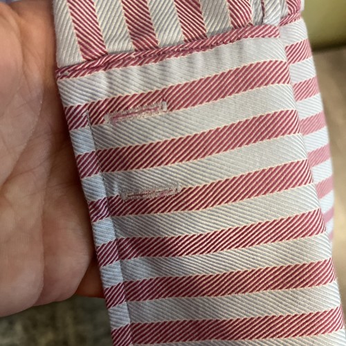 Thomas Pink Men's Dress Shirt Pink & Light Blue Stripes Long Sleeve Size 17.5” - Picture 6 of 10