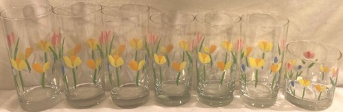 Tulip Glasses Tumblers Flowers 7 Piece Set Excellent - Picture 7 of 7