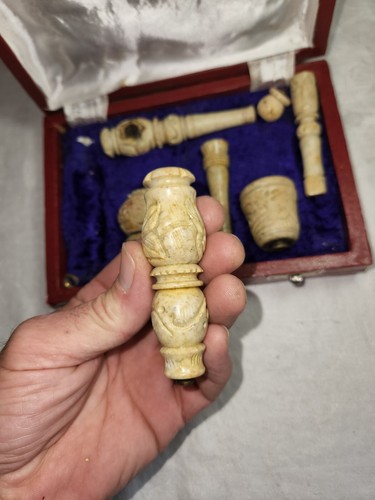 Juego de pipa de fumar tallada en piedra y latón vintage en caja ¿hookah? - Imagen 12 de 24