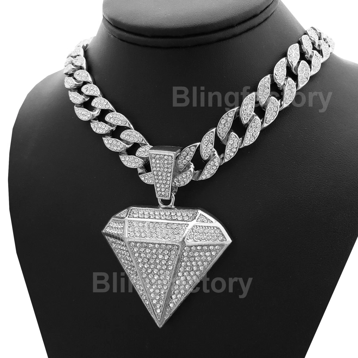 Silver Plated Alloy Iced Diamond Shape 18