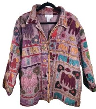 Womens Papillon Elephant Patchwork Coat Quilted Thick Sz Lg Tribal Boho Batik