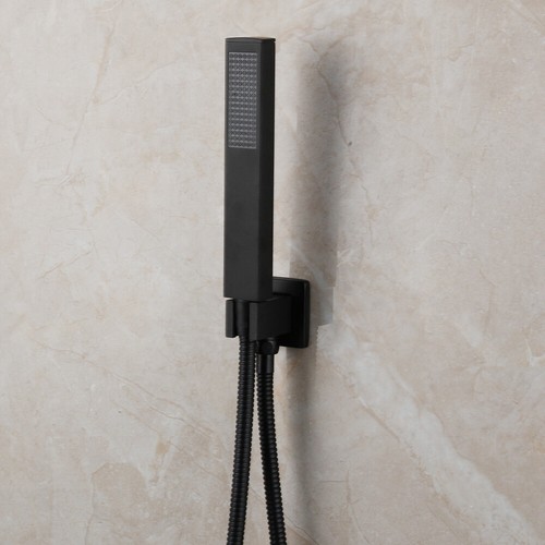 Grifo de ducha de mano con cabezal de ducha de lluvia negro de 12" válvula de mezcla de 2 vías - Imagen 7 de 10