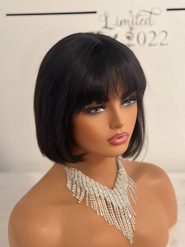 Wigs With Bangs Human Hair Wig Lace Part 8inch Brazilian Hair Bangs Unit 2 - Picture 5 of 9