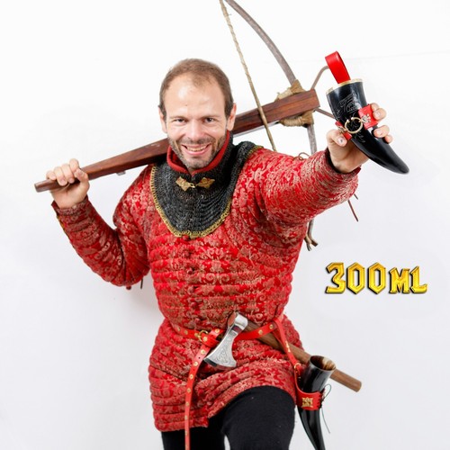 Ale Horn Wikinger Becher Wolf Trink Met Horn mit rotem Lederband Halter 300 ML - Bild 6 von 16