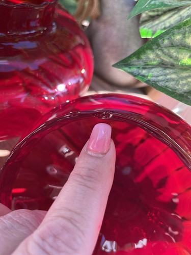 VTG Ruby Red Glass Covered Compote Bowl-Circus Tent Style-handblown- Home Decor - Picture 8 of 10