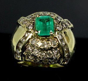 Huge-4-2CT-Colombian-Emerald-Diamond-Cocktail-Ring-14K-Yellow-Gold-HEAVY-15-1g