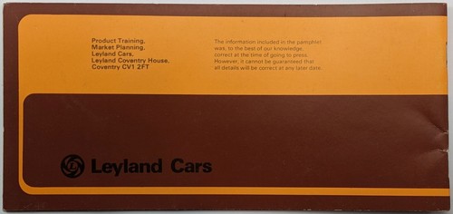 Rover SD1 2300, 2600 & 3500 Product guide. For Leyland Cars Salesmen Only, 1977 - Picture 7 of 7