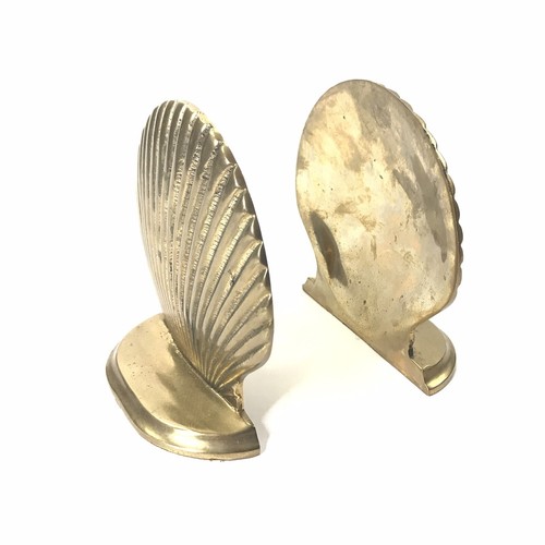 Brass Scallop Clam Shell Seashell Bookends Ocean Nautical MCM Decor Vintage 70’s - Bild 2 von 9