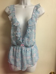 Romper Out Floral Victoria's Secret Ruffle Back Sheer Teddy Sexy wW1qRB