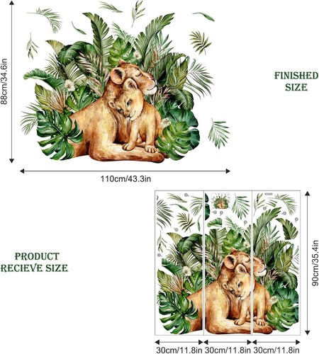 Supzone Jungle Animal Leopard Wall Decals Tropical Leaves Multi-colored - Picture 6 of 7