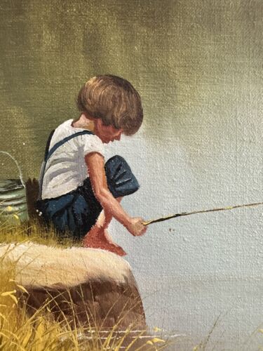 "Still Waters, Young Dreams" C Manuel Original Öl - Junge Angeln 16" x 20" gerahmt - Bild 2 von 6