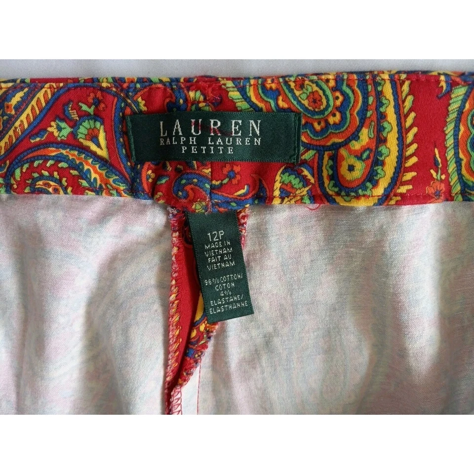 Pantalón Capri Lauren Ralph Mujer 12P Rojo Floral Cachemira Elastizado Boho Y2K Foto 2 de 4