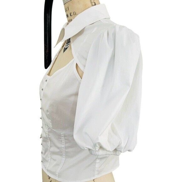 ONLY TRUE STREETWEAR Puff Sleeve Cutout Collar Blouse in