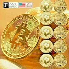 10Pcs Physical Bitcoin Coins Commemorative Collectibles Gold Plated Bit Coin NEW