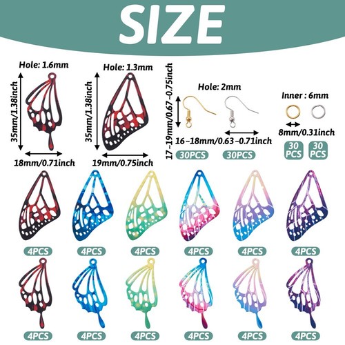 1 Box Stainless Steel Pendants Filigree Butterfly Wing Dangle Earring Making Kit - Picture 4 of 9