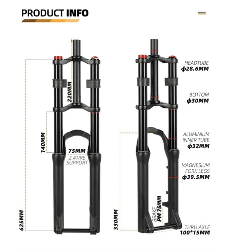 24er Suspension Air Fork Dual rown Shock AbsorberThru Axle 100*15mm for MTB Bike - Picture 8 of 13