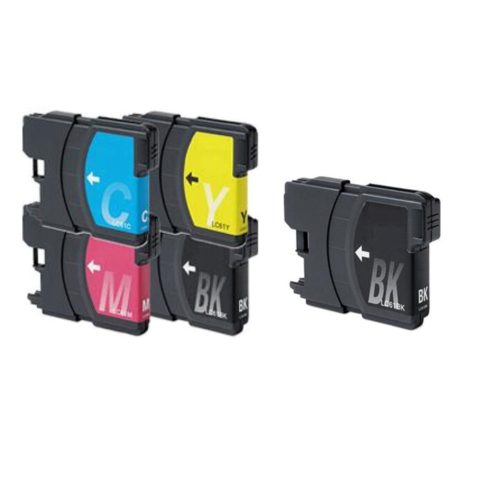 5-Pack LC61 Ink Cartridge Set For Brother MFC Printers (MFC-495CW, J415W, 295CN, 290C, Etc.)