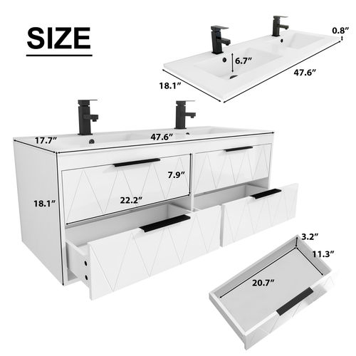 Wall Mounted Bathroom Vanity Cabinet with Ceramic Sink Combo Faucet Drain - Picture 39 of 46