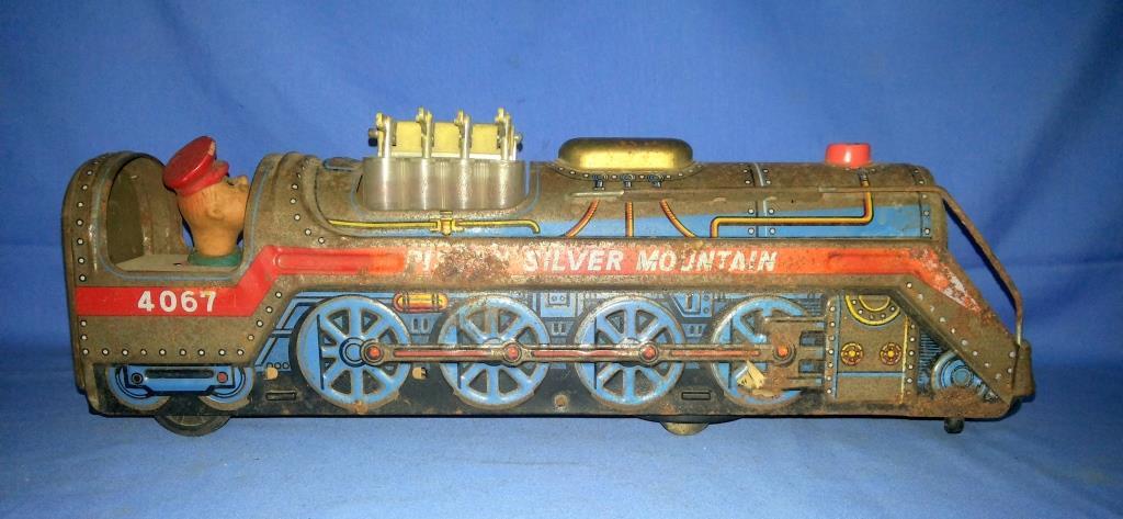 Details zu Vintage Alter Batteriebetrieben Kolben Silber Mountain Zug Motor Blech Toy Japan Bundesweit kostenlos
