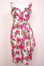1950er Jahre Stil DOGHOUSE VINTAGE, hawaiianisches Kleid, Rockabilly weiß/rosa floral 12
