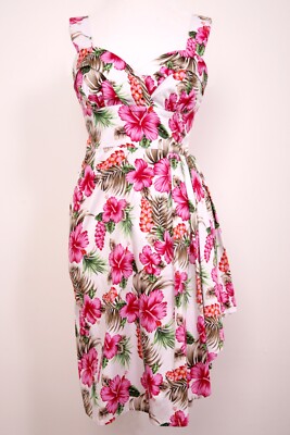 50er Jahre Stil DOGHOUSE VINTAGE, Hawaii Kleid, Rockabilly weiß/rosa geblümt 22