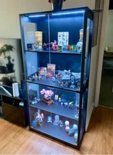 LED Curio Display Storage Cabinet 4 Tier Collectible Glass Standing Shelf Rack