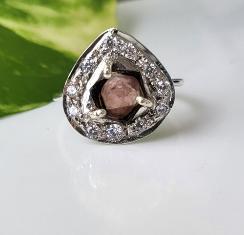Anillo de plata esterlina 925 con piedras preciosas de sandía cruda natural y circonita cúbica 6,5 EE. UU. - Imagen 1 de 7